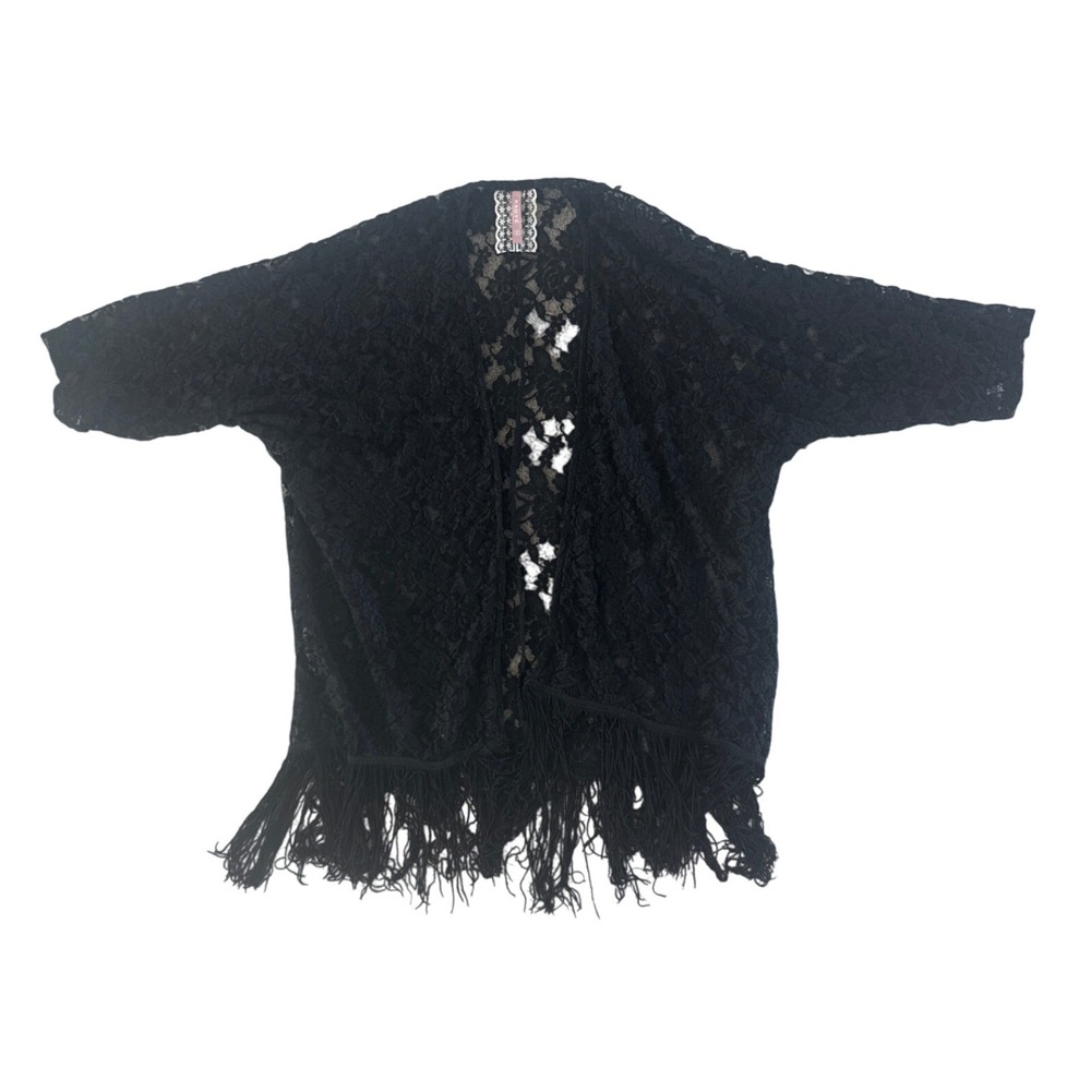 Mauve‎ Black Lace Fringe Kimono Cardigan Whimsigoth Fairycore Goth Boho M